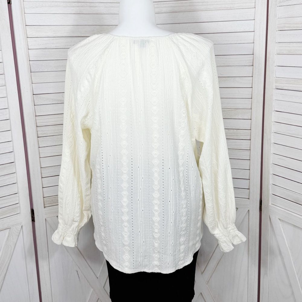 Frye Eyelet Ruffle Cuff Boho Peasant Tunic Blouse Ivory Cream XXL - Picture 5 of 13